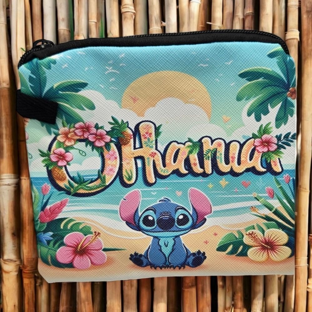 Stitch Coin Purse Disney Wallet Blue Alien Zip Pouch Hawaii Ohana Fandom Gift